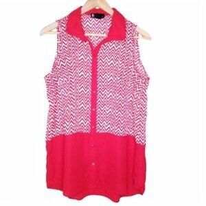 Signature Studio Red Chevron Sleeveless Button Up